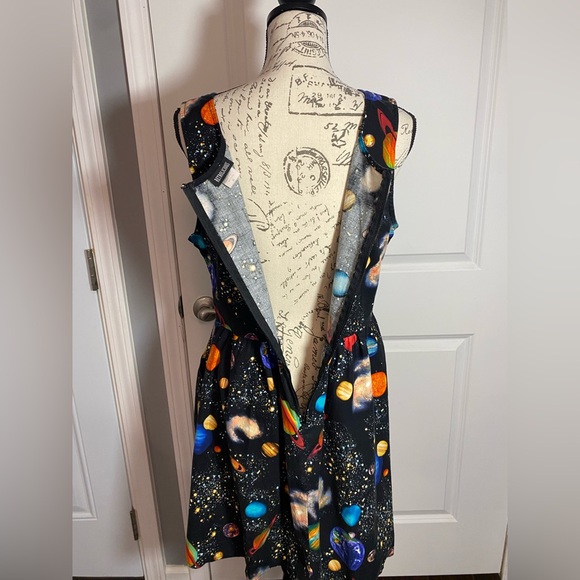Retrolicious Black Cosmic Galaxy Print Fit & Flare Cotton Dress w/ Pockets XL N - Picture 6 of 10